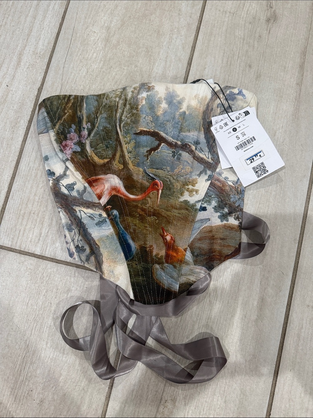 Bershka Floral Painterly Print Top in Blue and Cream